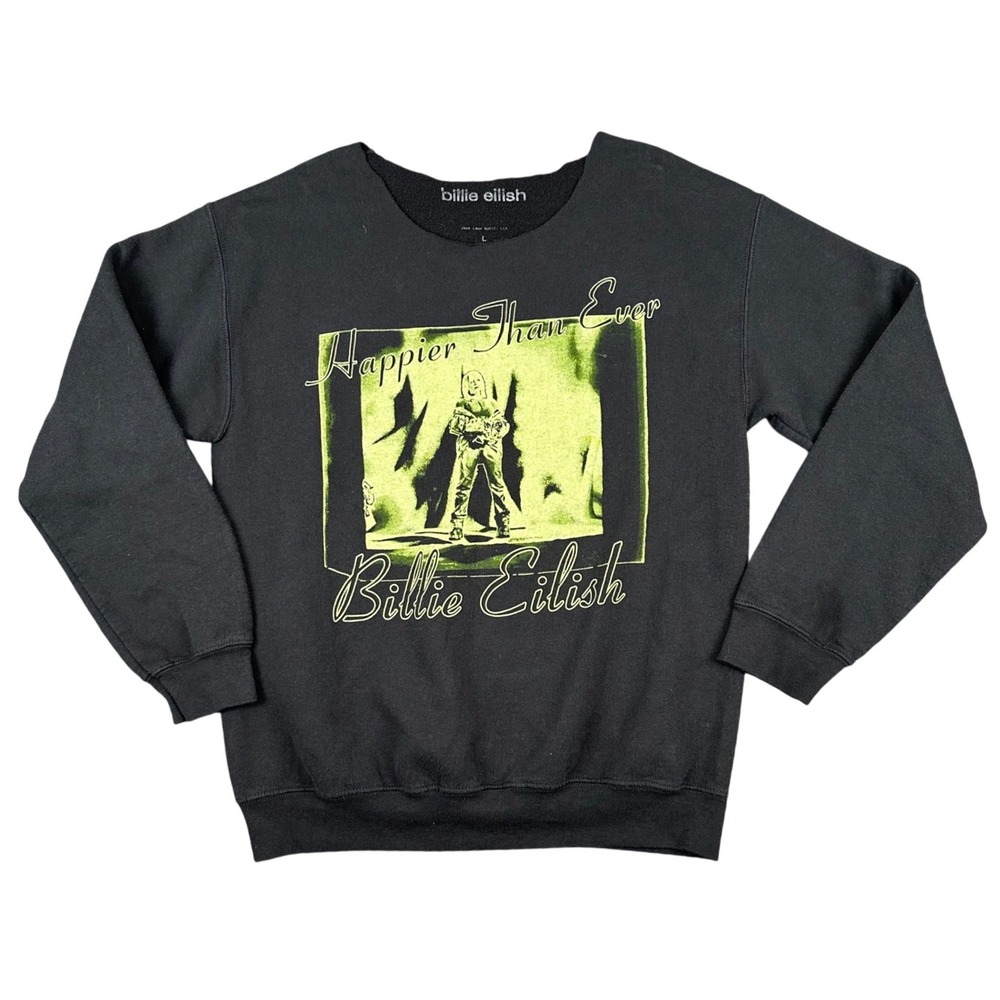 Billie Eilish Happier Than Ever Graphic Sweatshirt Womens Large Black‎ Cut Neck